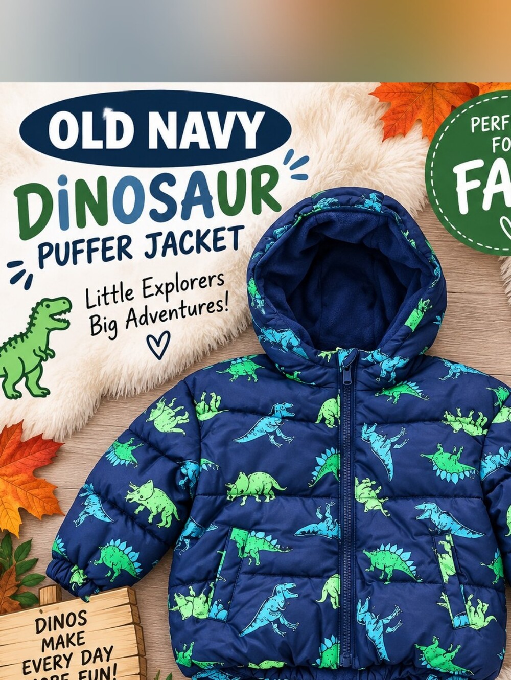 Old Navy Boys Dinosaur Lightweight Puffer Jacket 🦖 Fall Coat